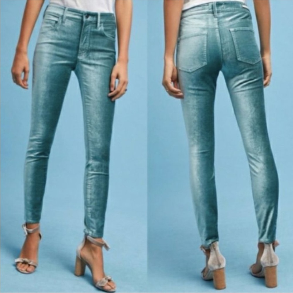 Anthropologie Skinny Jeans in Teal Metallic